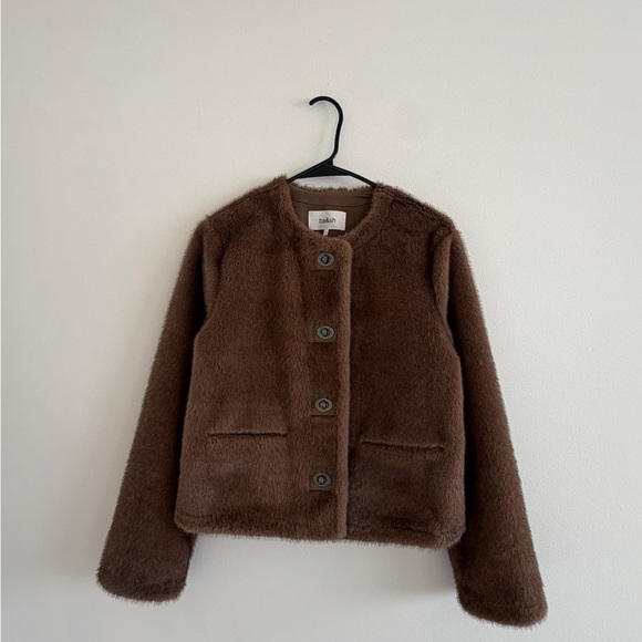 ba&sh Brown Plush Cropped faux fur Jacket - Picture 3 of 6